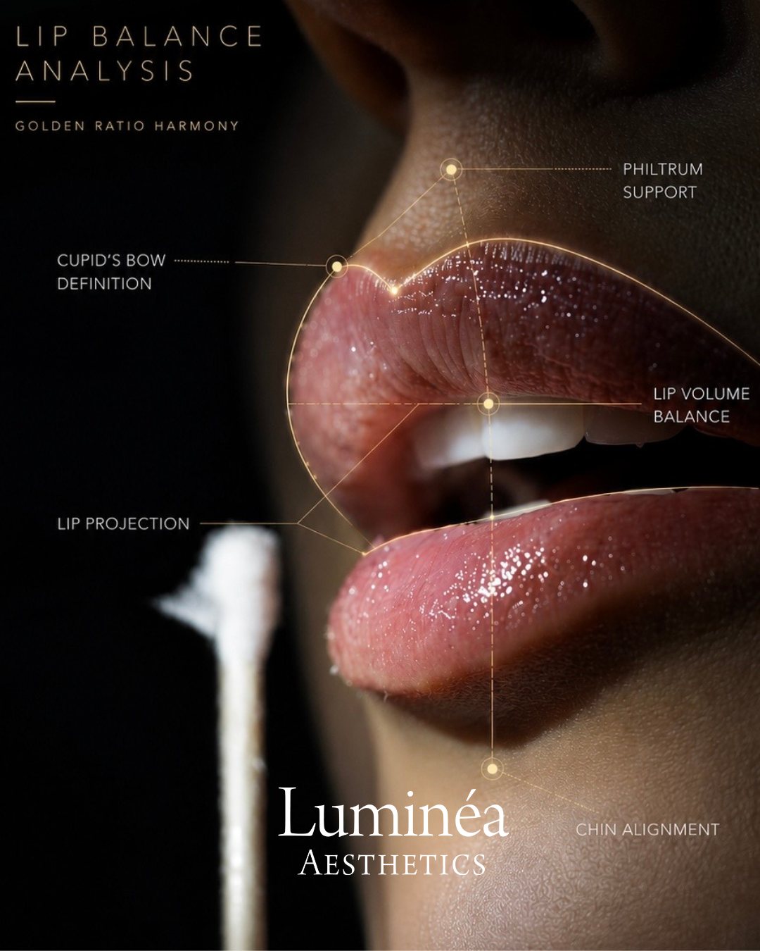 Lippen in Nahaufnahme mit Analyse der Proportionen.